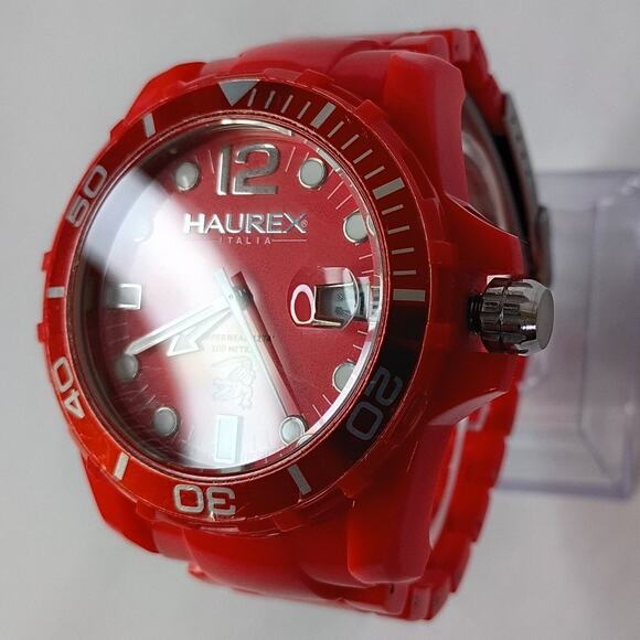 Huarex Caimano Quartz Watch Unisex Red Plastic Rotating Bezel Date - Picture 4 of 12